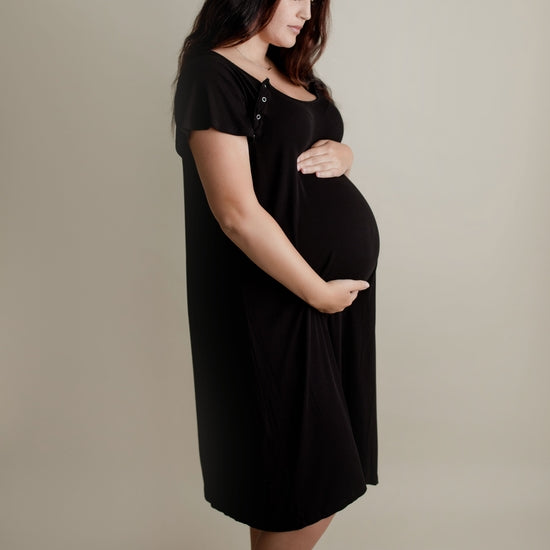 Maternity Gown / Hospital Gown / Nursing Gown, Ribbed Black – Wylde Reiyn
