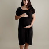 Maternity Gown / Hospital Gown / Nursing Gown, Ribbed Black
