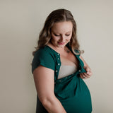 Maternity Gown / Hospital Gown / Nursing Gown, Ribbed Forest