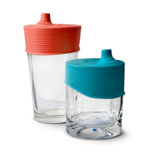 Stretchy Silicone Lids with Sippy Spout 2pk, Coral/Surf