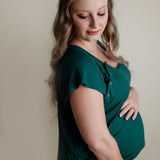 Maternity Gown / Hospital Gown / Nursing Gown, Ribbed Forest