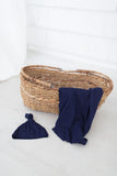 Swaddle Blanket & Baby Hat Set, Navy Blue
