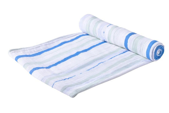 Cotton Muslin Swaddle Blanket, Ocean Stripe
