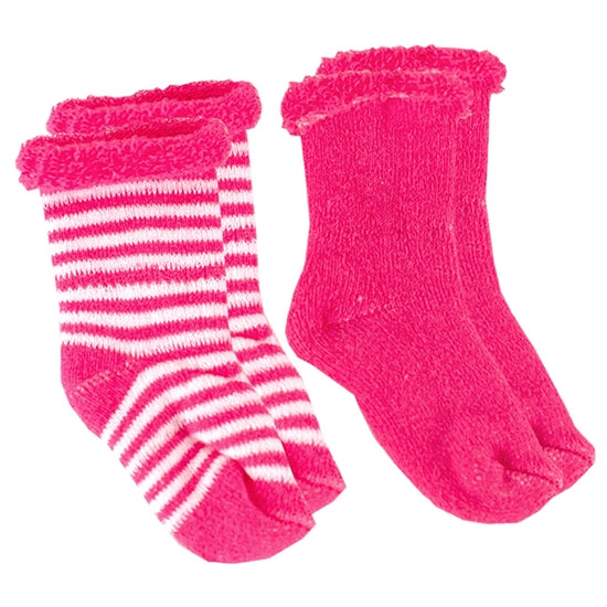 Newborn Terry socks, 2 pack, Fushia Solid/Stripe